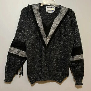 Pioneer Wear | Vintage sparkly sweater w/suede leather detail/tassels‎ women L